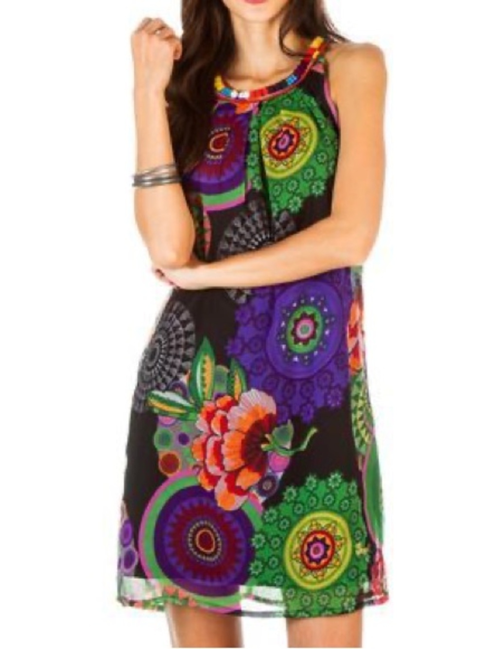 Desigual Aya Printed Sleeveless Shift Dress Size 36 (US XS) Floral Colorful Chic